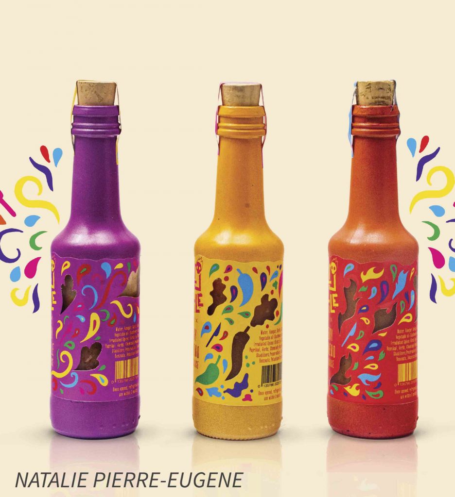 Student-designed sauce branding featuring a captivating, demonstrating creativity and effective visual communication in product packaging.