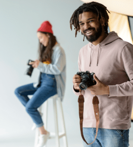 Two students practicing photography