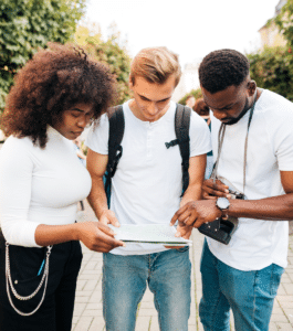 Students looking at university choices